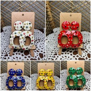 Retro style rhinestones statement enameled earrings